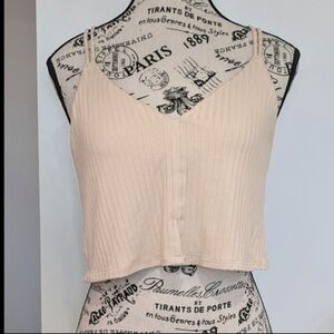 AERIE | Women's Beige Racerback w/ Floral Lace Detailing Cropped Bralette NWOT
